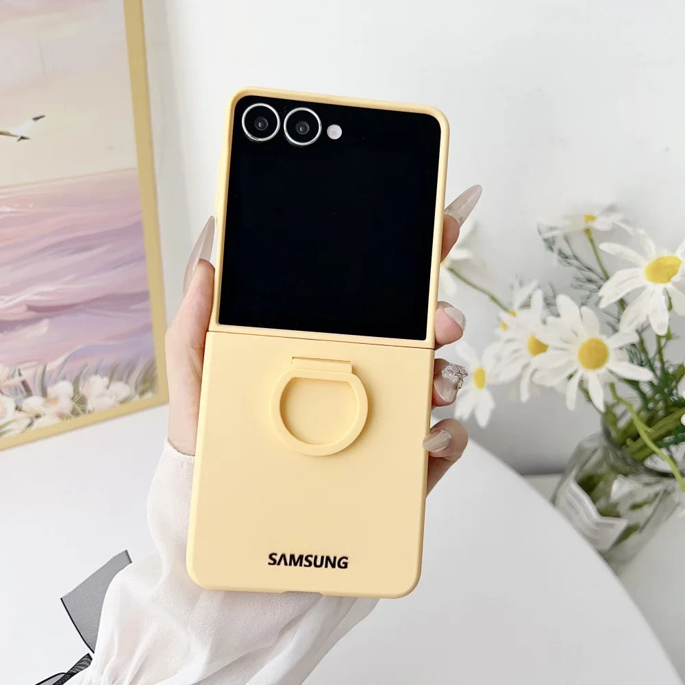 For Samsung Galaxy Z Flip 8 7 6 5 Gradient Matte PC Case Flip8 Flip7 Luxury Liquid Silicone Ring Holder Shockproof Back Case