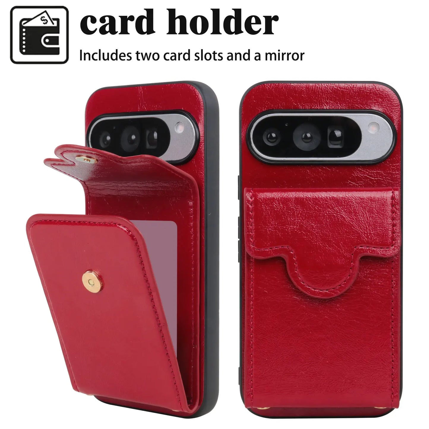 PU Leather Phone Case With Large Capacity Coin Card Holder Built-in Mirror Fashion New Style for Google Pixel 6 7 8 9 10 Pro