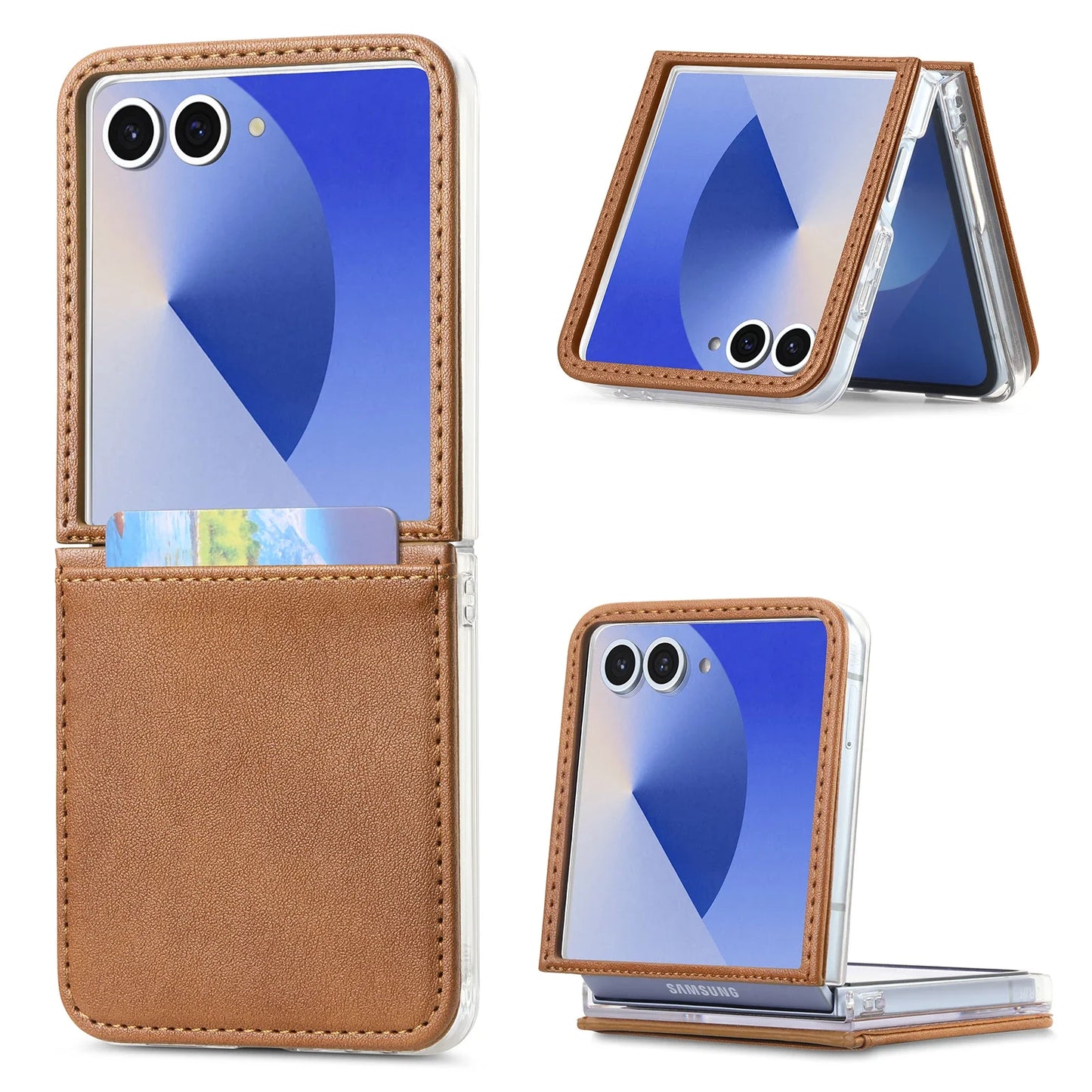 Card Slot Holder Luxury Leather Bag Case for Samsung Galaxy Z Flip7 5G Flip5 Flip 7 6 Flip6 Flip4 Flip 5 4 3 2 Flip3 Flip2