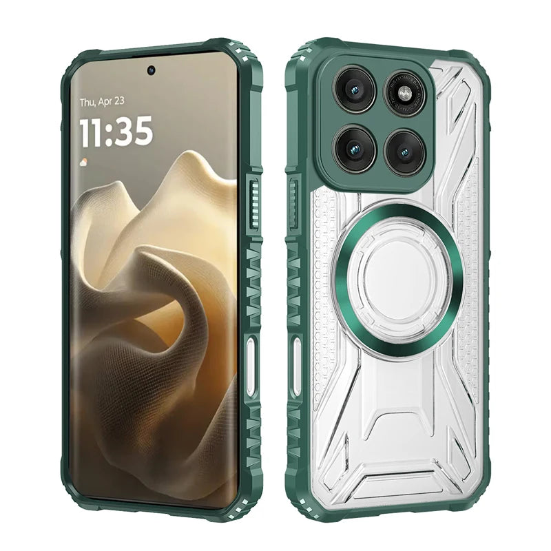 For Motorola MOTO Edge 60 Pro 50 60 Fusion Case Shockproof Magnetic CD Pattern Transparent Hard PC + TPU Armor Cover