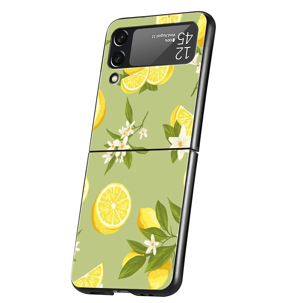 Luxury Phone Case For Samsung Galaxy Z Flip 3 4 5 6 Hard Folding PC For Samsung Z Flip3 Flip4 Flip5 Cover Retro Fruit lemon