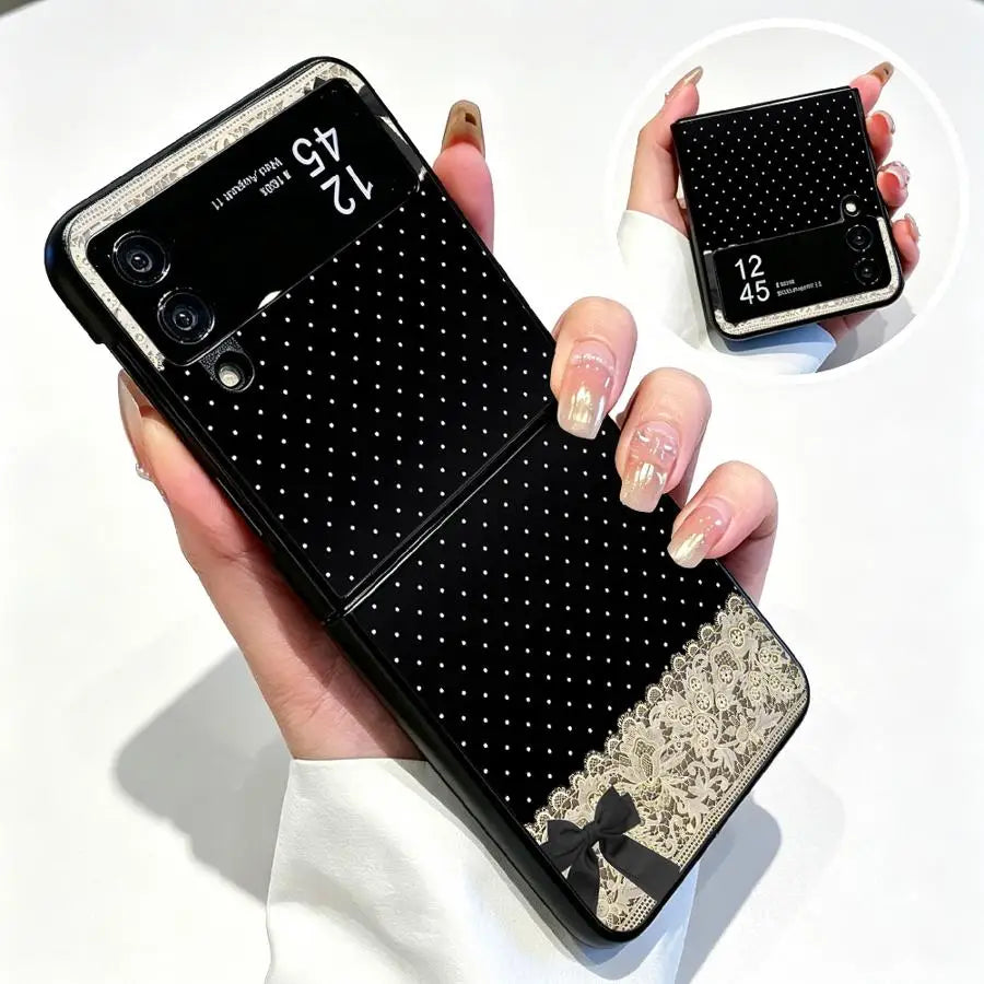 Case for Motorola Razr 70 50 70 Plus 60 Ultra 50/60 Back Phone Cover Luxury Funda Lace Polka Dot Bow
