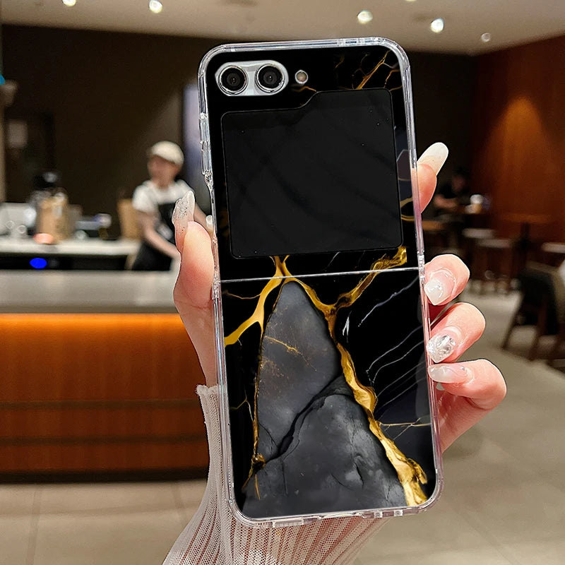 For Samsung Galaxy Z Flip 6 5 4 3 Case Luxury Watercolor Marble Pattern Hard Clear Folding Cover For Samsung Z Flip6 Flip5 Flip4