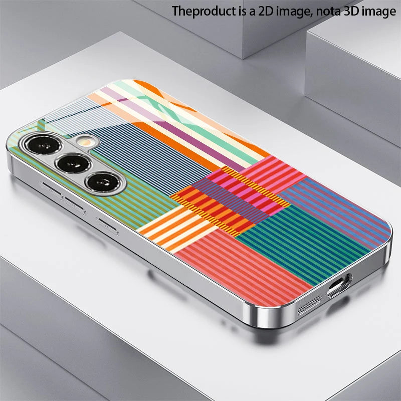 Color Stripe Pattern 2D Phone Case for Samsung S26 S25 S24 S23 S22 S21 S20 A56 A36 A16 - Electroplated Glass Protective Cover