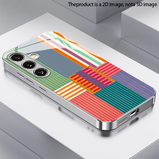 Color Stripe Pattern 2D Phone Case for Samsung S26 S25 S24 S23 S22 S21 S20 A56 A36 A16 - Electroplated Glass Protective Cover