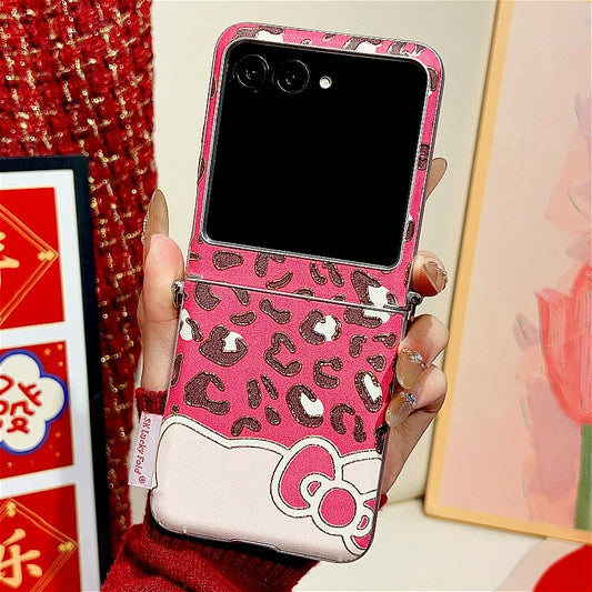 Luxury Leopard Print Bow Phone Case For Motorola Razr 60 50 Ultra 50Ultra Side Buckle with Lanyard Protection Shockproof Cover
