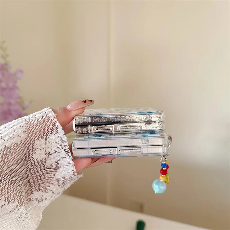 Colorful Little Star Phone Case For Samsung Galaxy Z Flip 7 6 5 4 3 ZFlip6 ZFlip7 Cover with Chain Cute Protective Cases For Gir