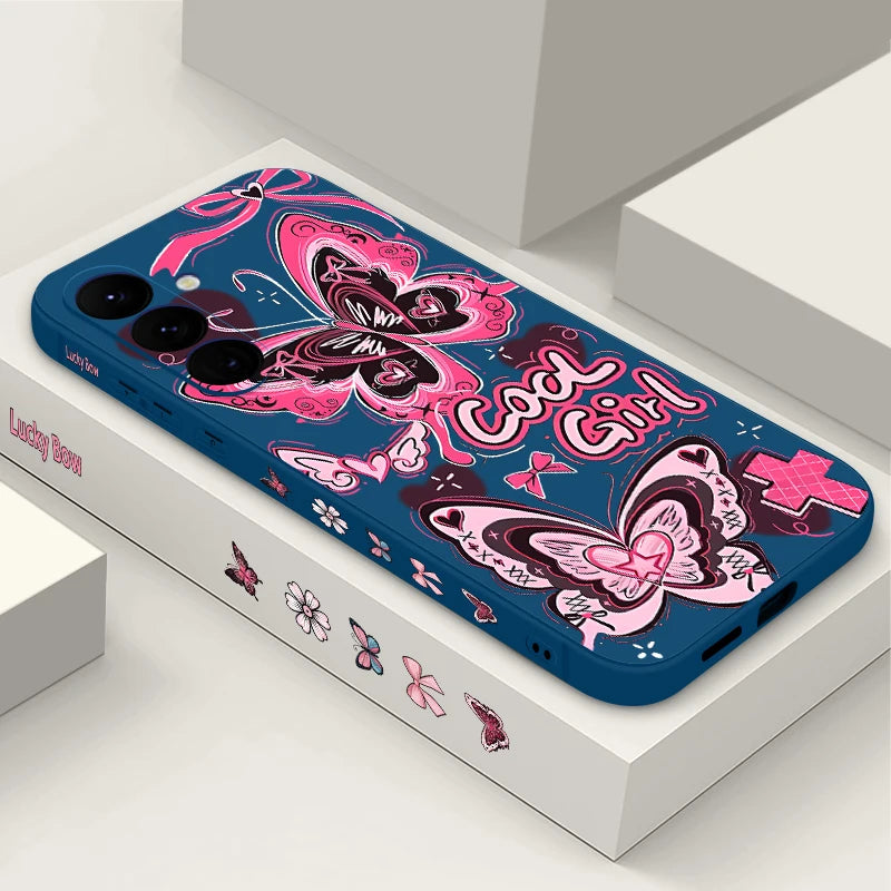 Cool Girl Butterfly Case For Samsung Galaxy S25 Edge S24 Ultra S23 S22 Plus S21 FE A15 A35 A55 A16 A54 A36 A56 A17 5G Capa Funda