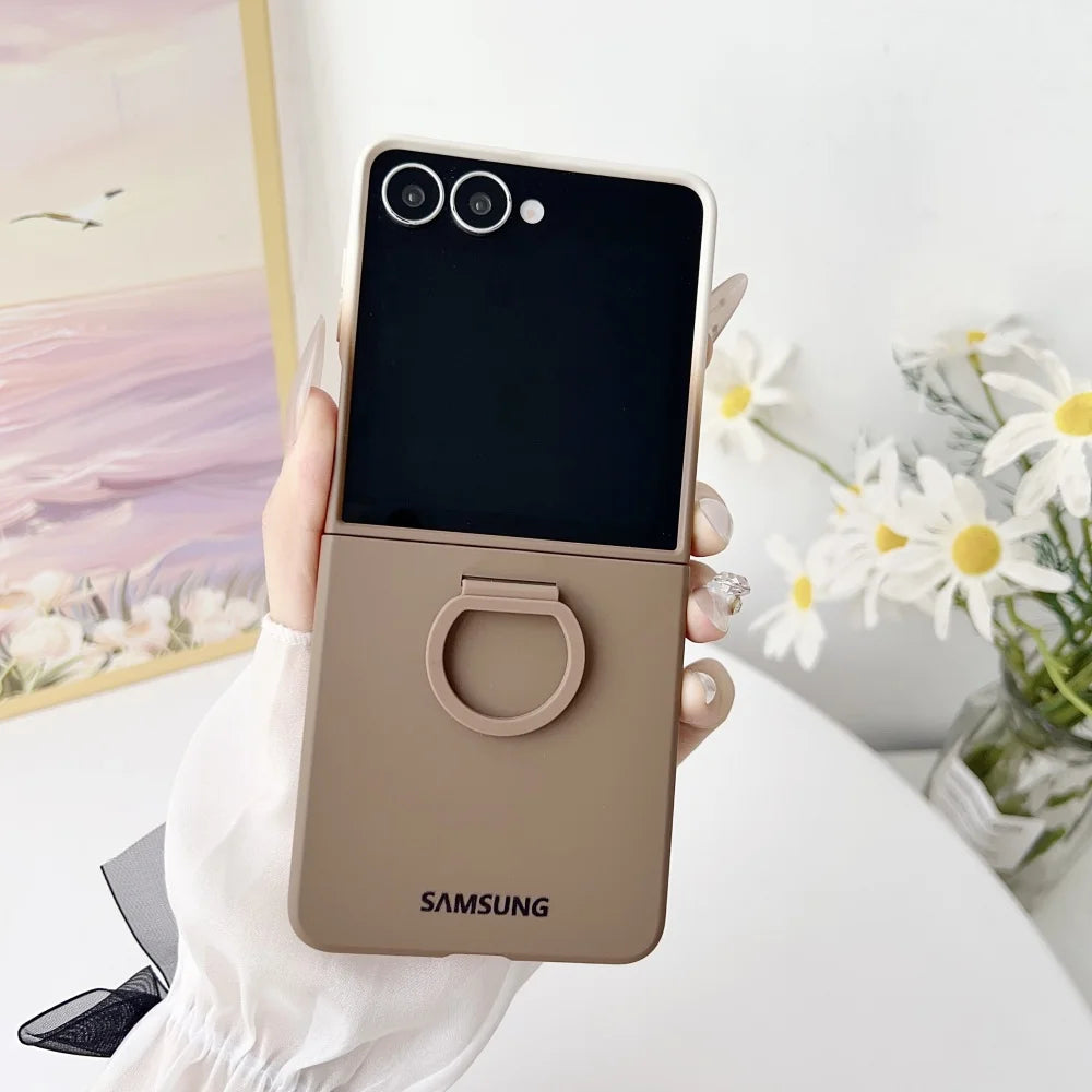 For Samsung Galaxy Z Flip 8 7 6 5 Gradient Matte PC Case Flip8 Flip7 Luxury Liquid Silicone Ring Holder Shockproof Back Case