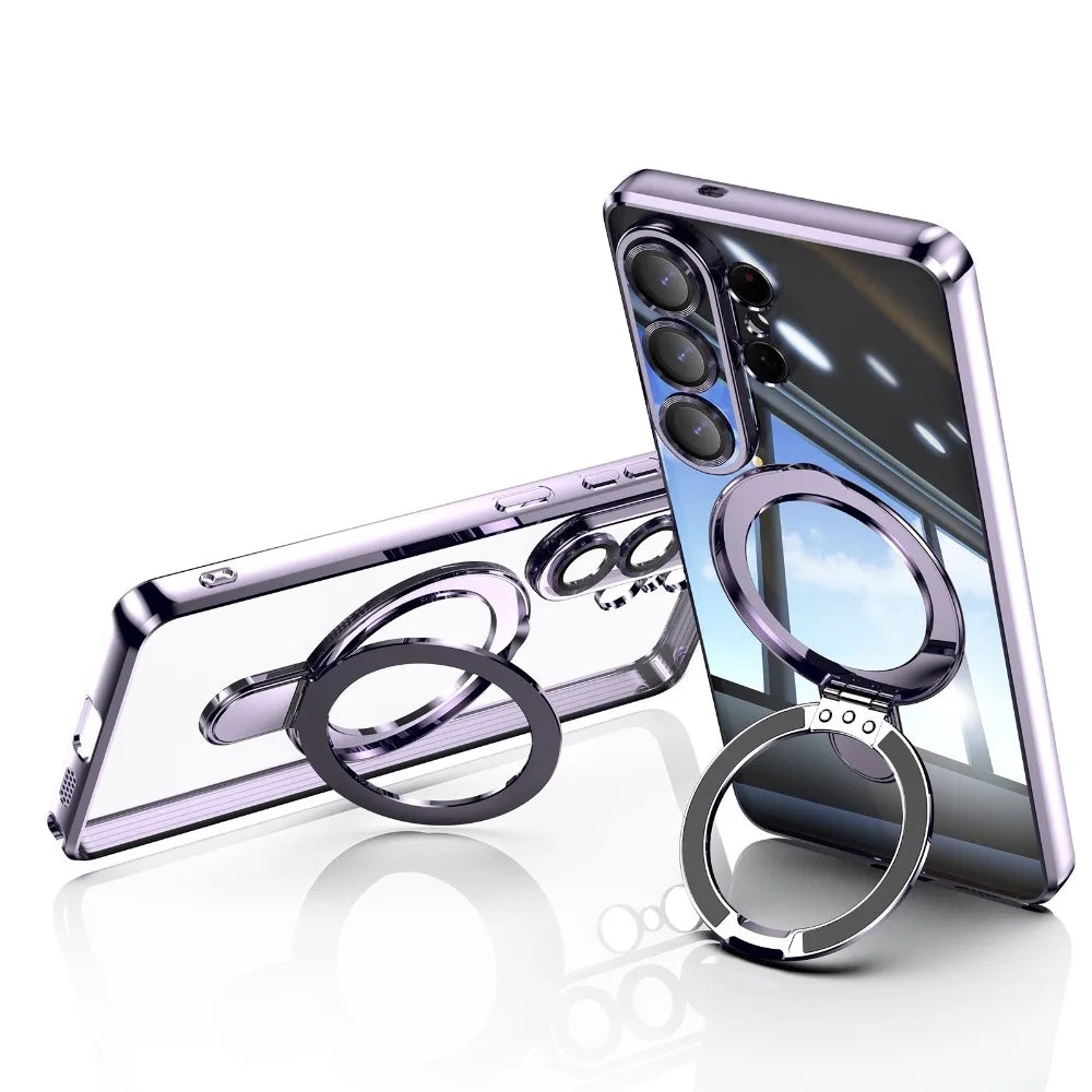 Transparent for Magsafe Stand Plating Case for Samsung Galaxy S26 Ultra Magnetic Bracket Lens Film Cover for Samsung S26 Plus