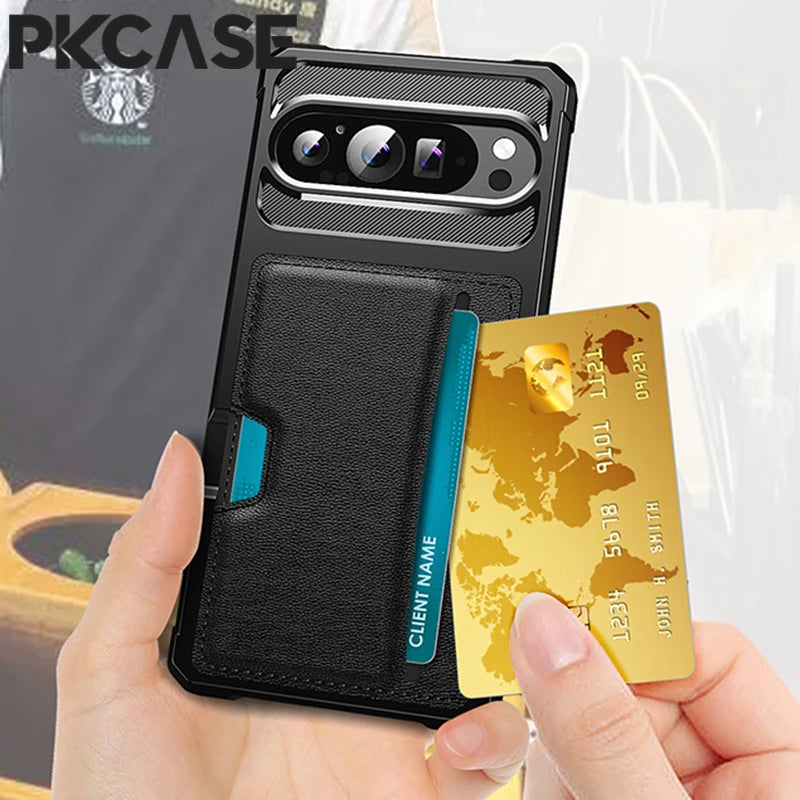 PKCASE Card Slot Wallet Leather Phone Case For Google Pixel 10 9 Pro XL 8 7 Pro Shockproof Back Cover For Google Pixel 9A 8A 7A
