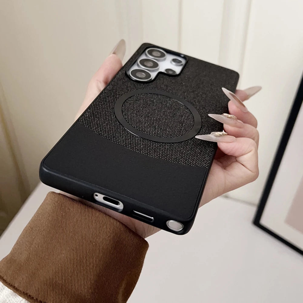 Luxury Patchwork Leather Magnetic Phone Case For Samsung Galaxy S25 Ultra s25 Plus For Magsafe Wireless Charging Hybrid PC Cover