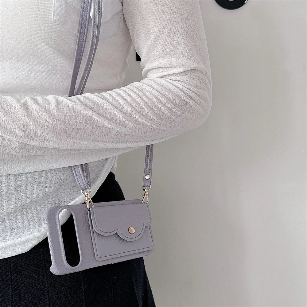 Leather Litchi Wallet Cards Slot Bag Case For Google Pixel 9 8 7 6 9 Pro XL 8A 7A 6A 9XL Shoulder Strap Lanyard Skin Feel Cover