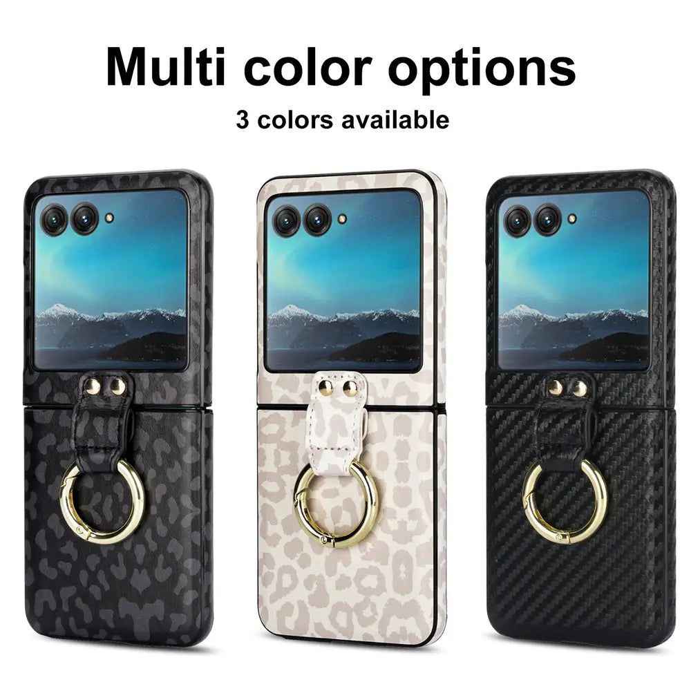 Fashion Leopard Print Leather Ring Case For Motorola MOTO Razr 40 Ultra Razr40 Slim Cover Fundas