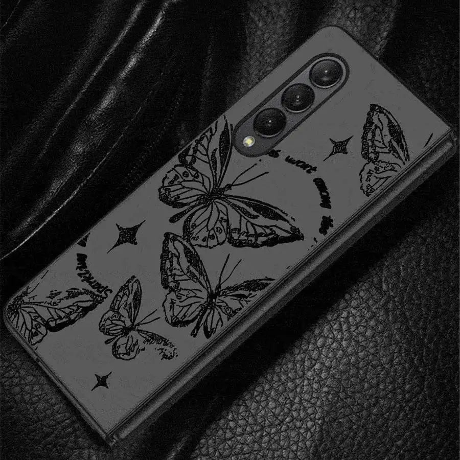 INS Retro Butterfly Cases for Samsung Galaxy Z Fold6 Z Fold3 ZFold4 Z Fold5 5G Z Fold4 5G Coque Bumper Shockproof Cover