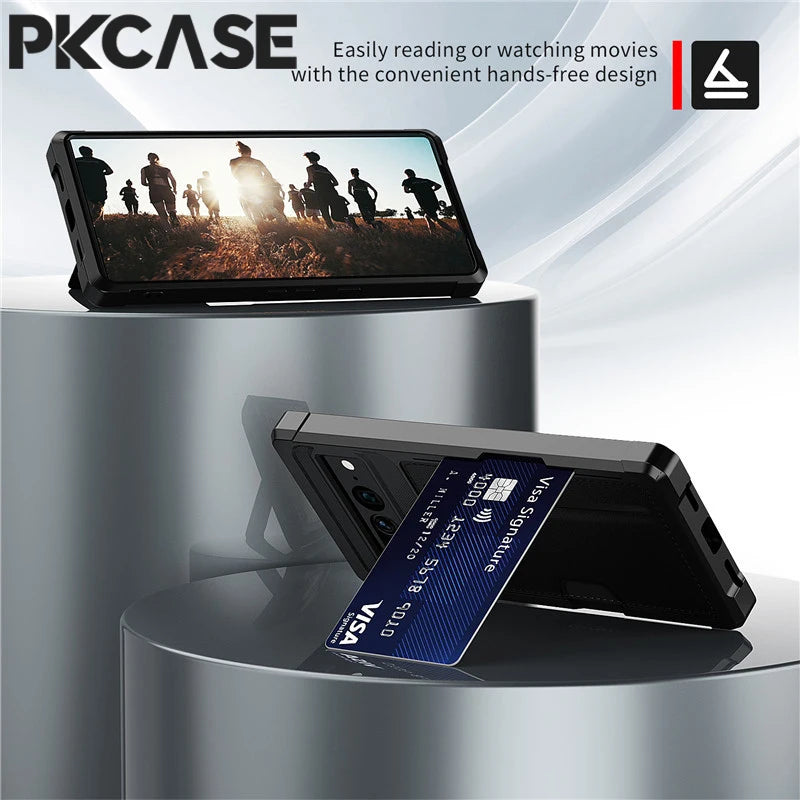 PKCASE Card Slot Wallet Leather Phone Case For Google Pixel 10 9 Pro XL 8 7 Pro Shockproof Back Cover For Google Pixel 9A 8A 7A