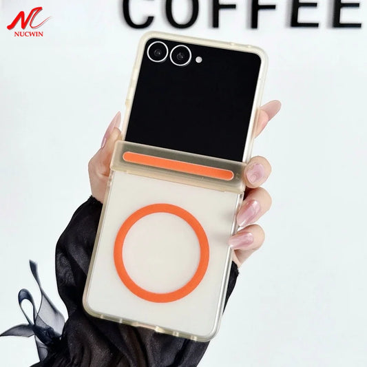 For Samsung Z Flip 8 Case Candy Color Translucent for Magsafe Phone Case for Galaxy Z Flip 7 6 5 Flip8 Hinge Protection PC Cover