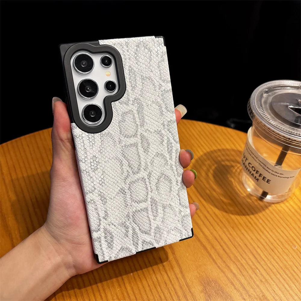 Leather Snake Magsafe Case for Samsung Galaxy S25 S24 S25 Ultra S22 S23 Plus Magnetic Wireless Charging Soft Silicone Cover