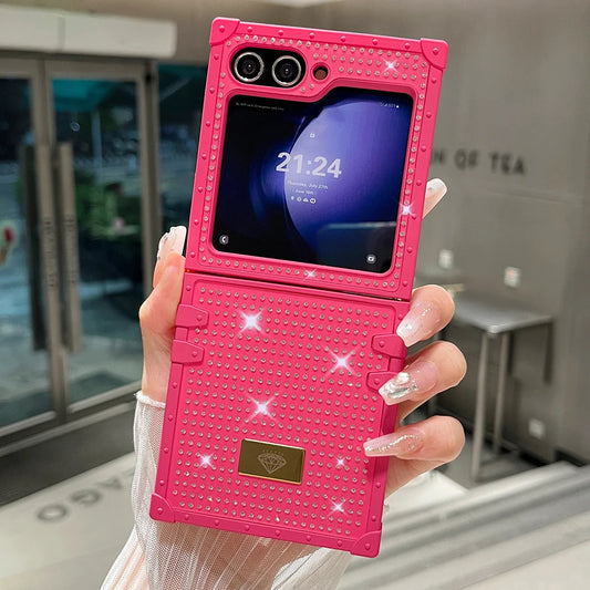 Luxury Sparkling Diamond Folding Phone Case for Samsung Galaxy Z Flip 6 3 5 4 Jewelled Glitter Shock-absorbing Back Hard Cover