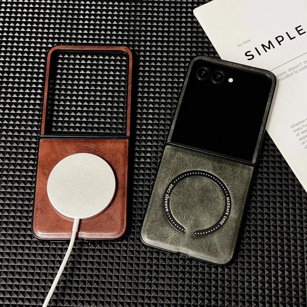 Retro Plain Vegan Leather With Magnetic Ring Case For Motorola Razr 60 Ultra razr60 Moto Razr 50 Razr+ 2024 Camera protect Cover