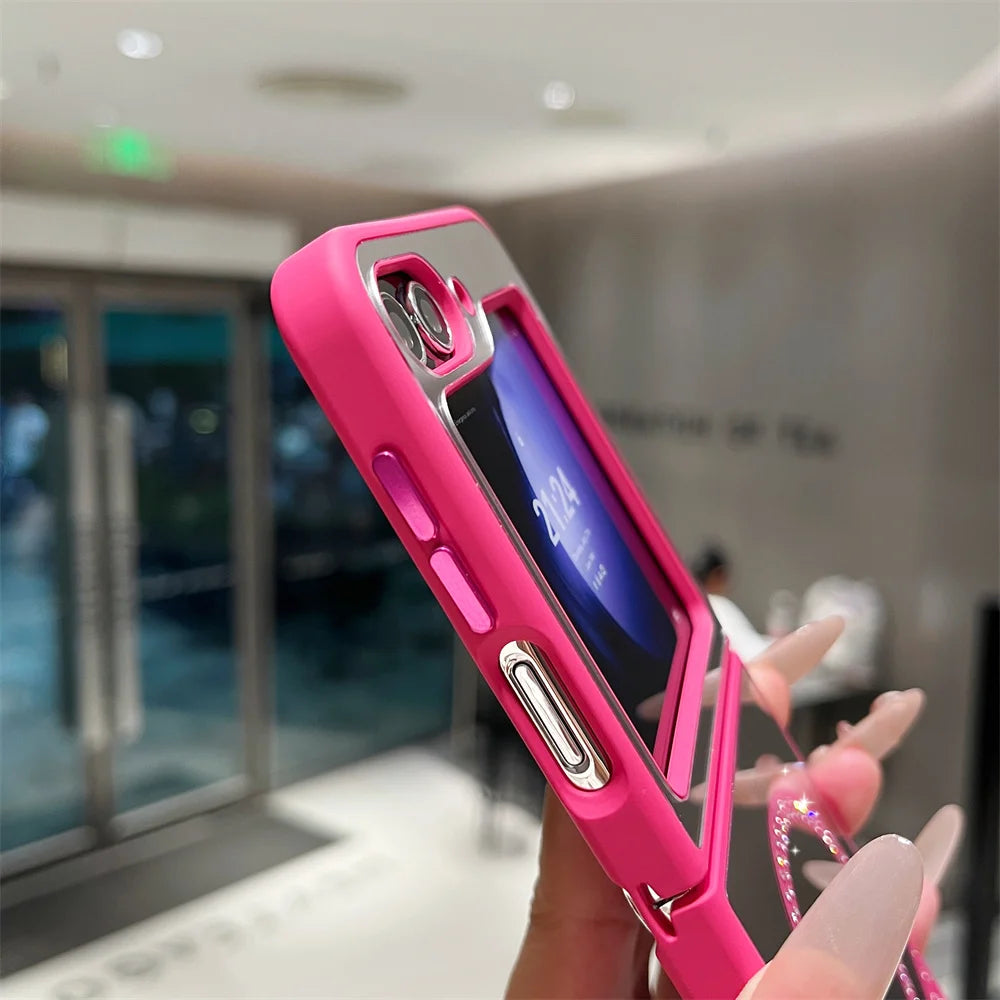 For Magsafe Glitter Diamond Magnetic Case For Samsung Z Flip 6 5 flip 4 3 flip6 zflip6 5G Wireless Charging Make Up Mirror Cover