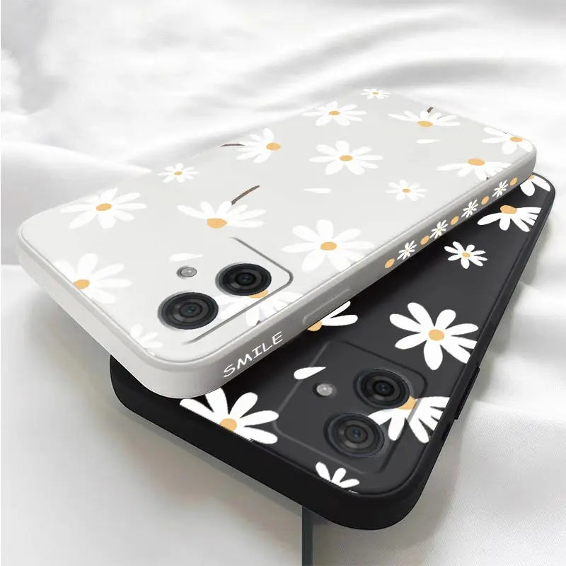 G54 Elegant Daisy Silicone Phone Case For Motorola Moto G54 G53 G52 G50 G42 G20 G84 G34 G22 G24 G14 G13 G30 G9 G9Plus G8 Cover