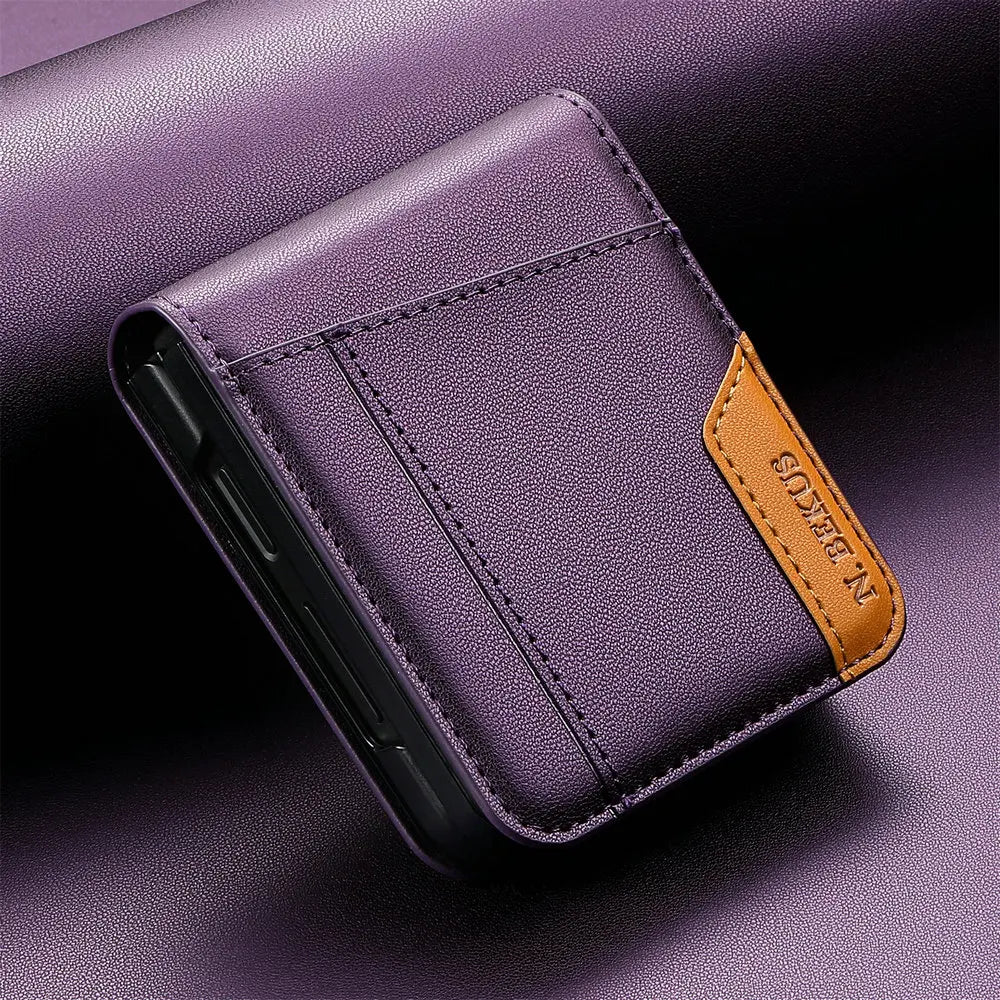 Business Leather Wallet Card Solt Case For Samsung Galaxy Z Flip 7 7fe 5G Flip 6 ZFlip 5 4 3 Flip7 Flip6 Magnetic Bag Skin Cover
