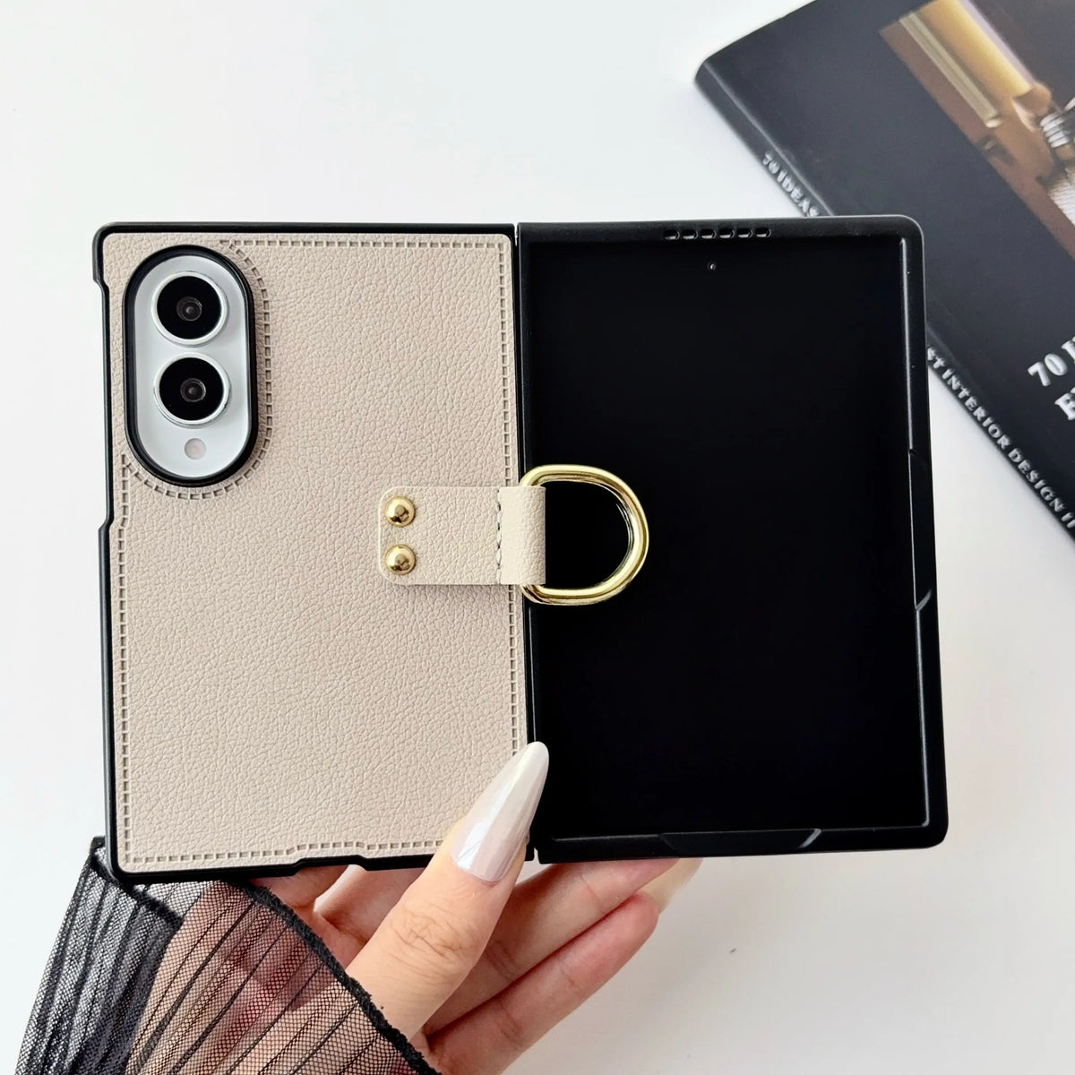Luxury Leather Phone Case with Ring Holder for Samsung Galaxy Z Fold 8 Ultra Fold7 Fold6 Fold5 Fold4 Fold3 Anti-Fall Matte Cover