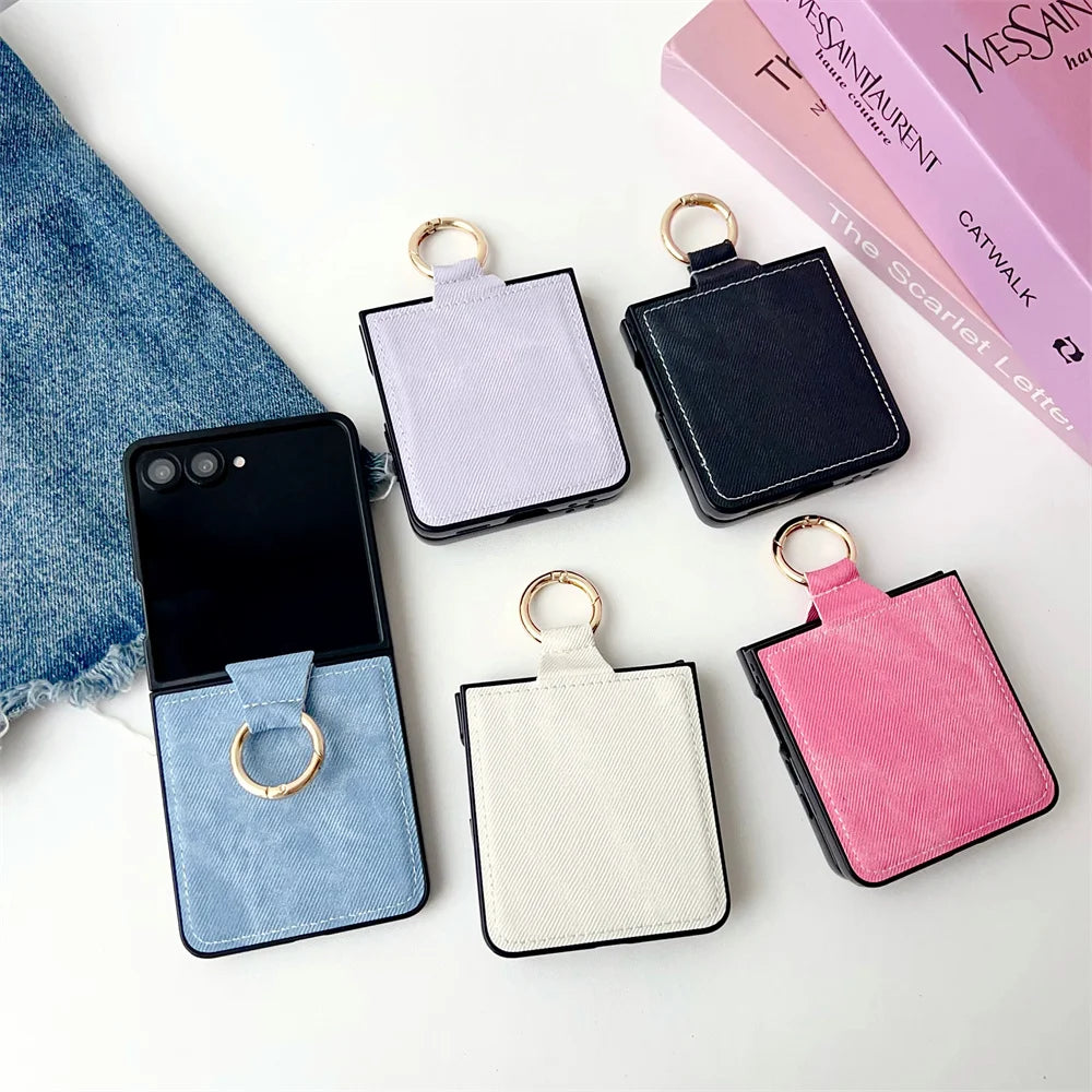 Leather Cowboy Pattern Phone Case for Samsung Galaxy Z Flip 7 6 5 4 3 Flip7 FE ZFlip7 ZFlip6 Hard Back Cover with Ring Bracket