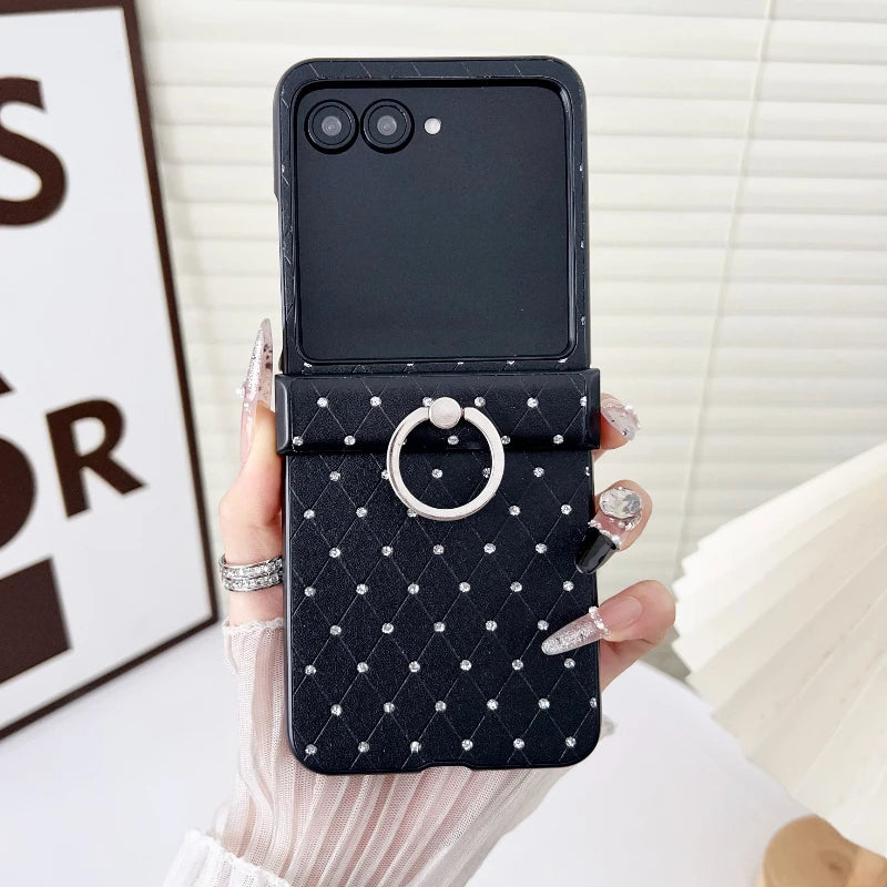 Luxury Diamond Glitter Ring Phone Case For Motorola Razr 60 50 40 Ultra 50Ultra 3-piece Set Hinge Protection Shockproof Cover