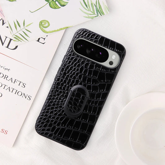 For Google Pixel 10 Pro 8 7 6 9 Pro XL 9A 8A 7A Leather Case With Finger Ring Holder Carbon Fiber Saffiano Leopard Print Cover