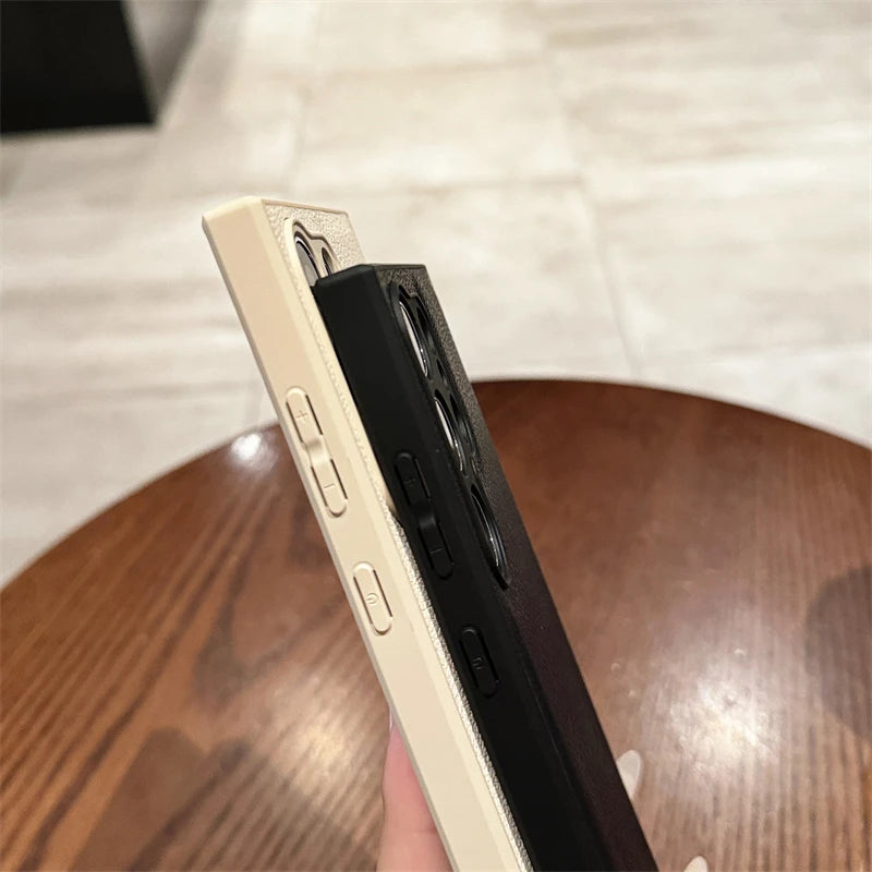 Luxury PU Leather Pattern Camera Protection Phone Case For Samsung Galaxy S25 S24 S23 S22 S21 Ultra Plus Matte Shockproof Cover