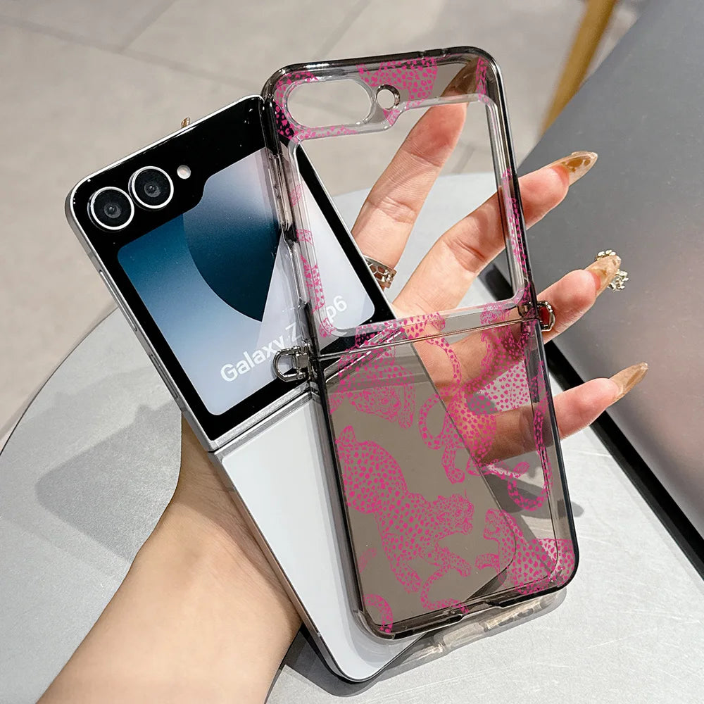 Fashion Pink Leopard Phone Case for Motorola Moto Razr 40 50 60 Ultra 5G Semi-transparent Foldable Soft TPU Cover
