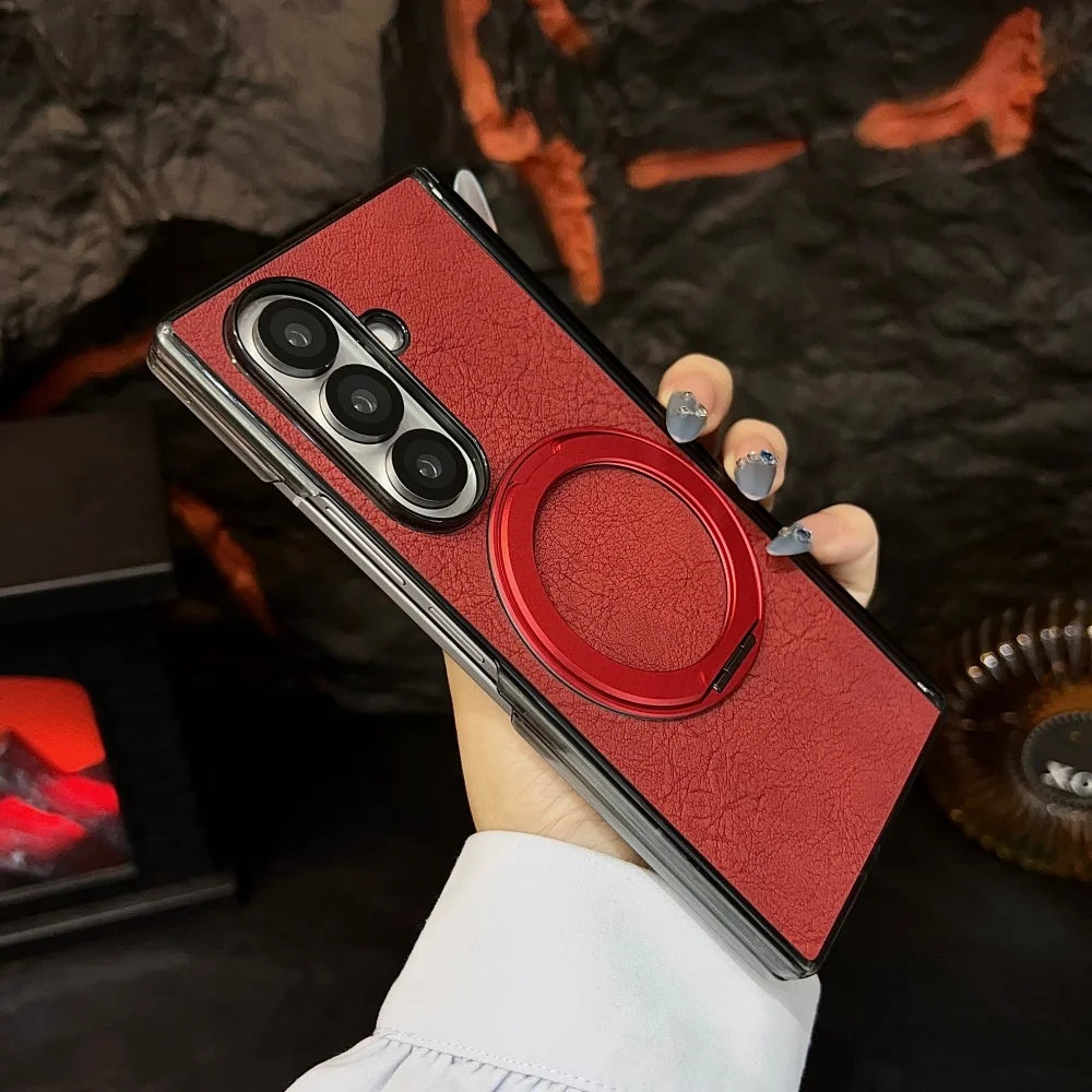 Rotating 360 Bracket PU Leather Magnetic Case for Samsung Galaxy Z Fod7 Zfold7 Fold 7 for Magsafe Charging Shockproof Soft Cover