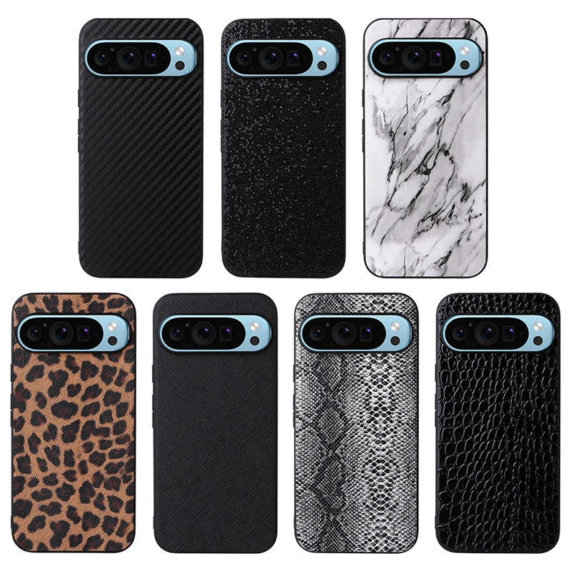 Hard Leopard Print Case For Google Pixel 9 8 7 6 Pro 9A 8A 7A 6A Shockproof Snakeskin Crocodile Carbon Fiber Phone Cover Shell