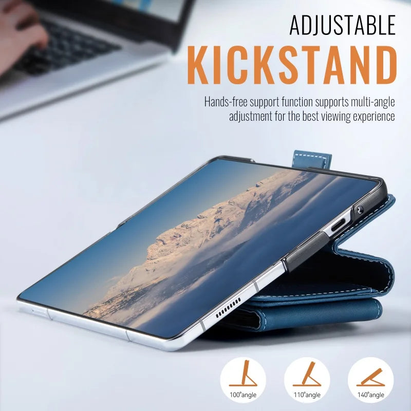Wrist Strap Leather Wallet Phone Case for Samsung Galaxy Z Fold 8 Ultra 7 6 5 Fold8 Fold7 Fold6 Cards Holder Funda Cover Hoseje