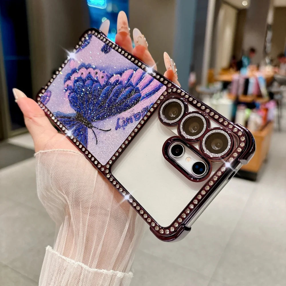 Bling Glitter Diamond Butterfly Phone Case For Samsung Galaxy S26 S25 S24 S23 S22 Ultra Lens Protection Plating Shockproof Cover
