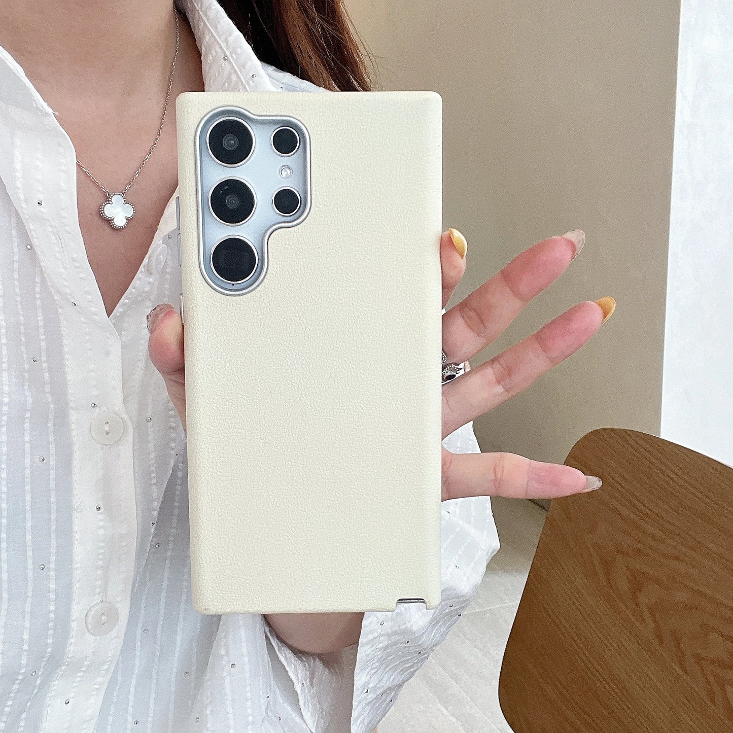 Luxury Leather Lichee Pattern Case For Samsung Galaxy S25 Edge S24 S23 S22 Ultra Plus Solid Color 3 IN 1 Frosted Business Cover