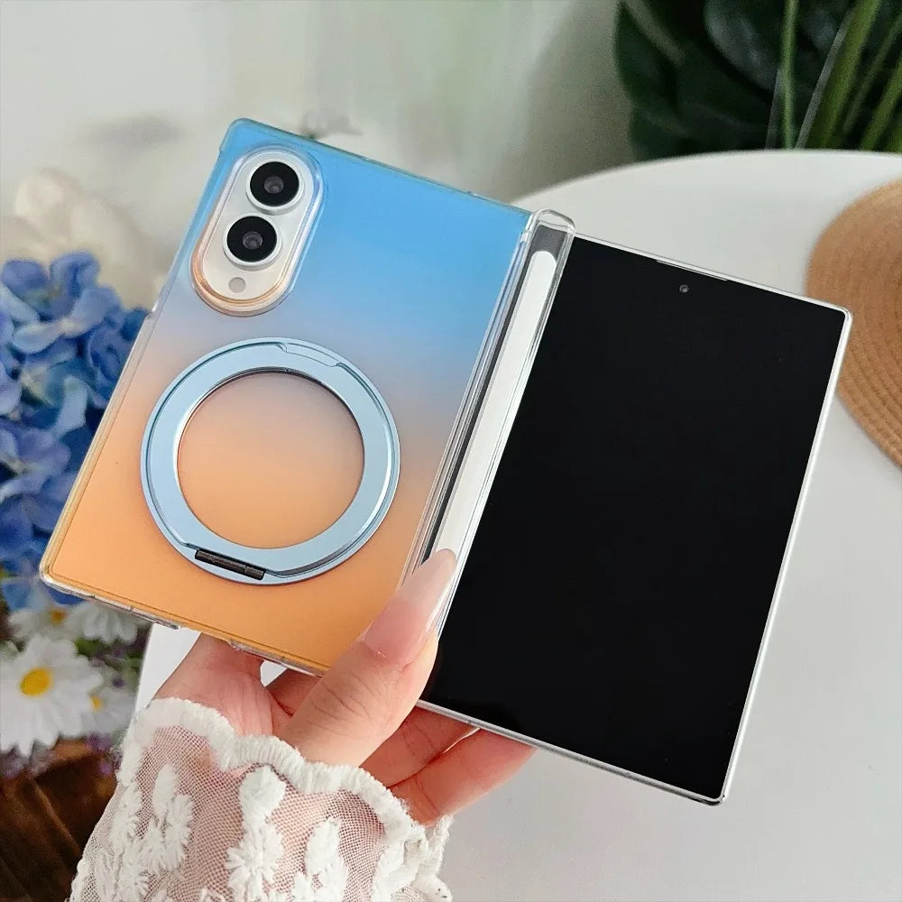 Colorful Gradient 360° Rotating Bracket for Magsafe Case for Samsung Galaxy Z Fold 8 Wide Fold8 Magnetic Hinge Translucent Cover