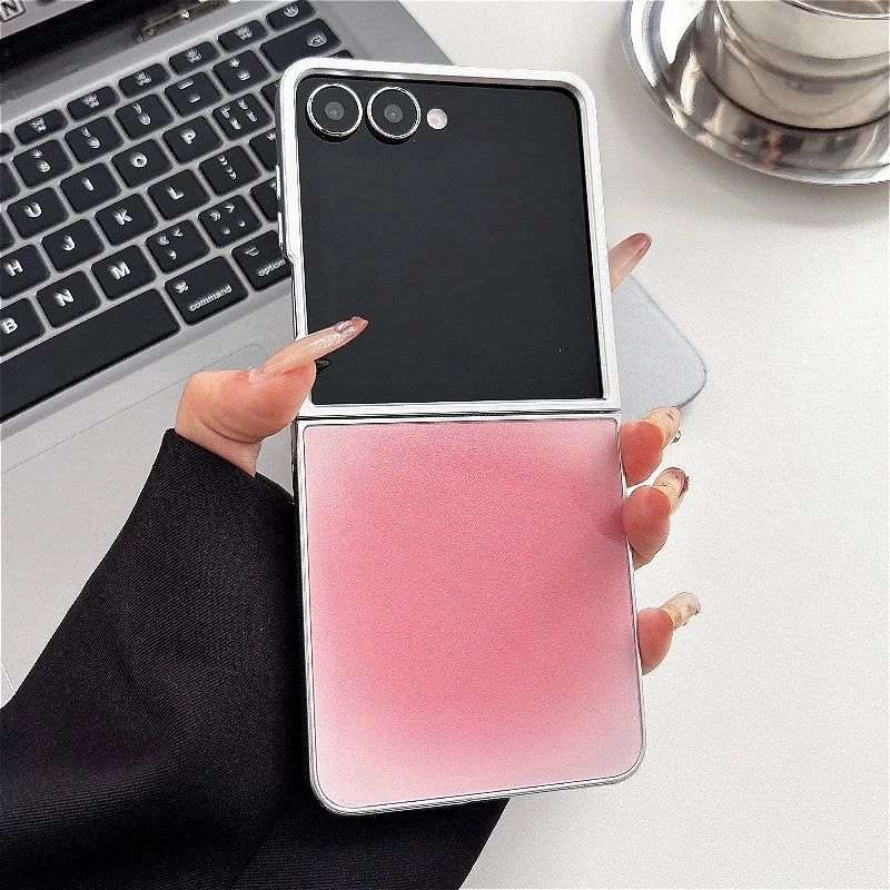 Stylish Color Collision Glossy Case For Samsung Galaxy Z Flip 3 4 5 6 7 5G ZFlip7 FE Flip6 5G Gradient Color Back Cover Funda