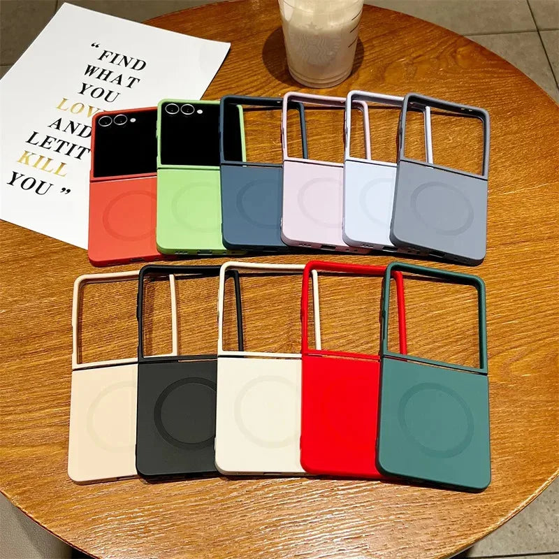 Liquid Silicone Soft Magnetic Phone Case for Samsung Galaxy Z Flip 7 6 5 4 3 5G Wireless Charging Shockproof Protection Cover