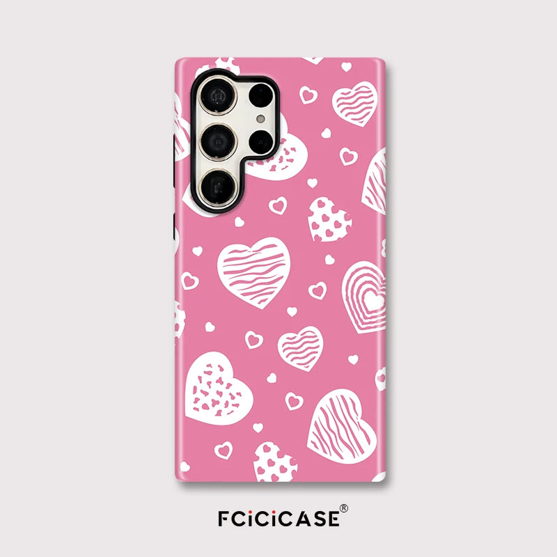 Fcicicase Love Heart Print Phone Case For Samsung Galaxy S25 Ultra S24 Plus S20 FE S23+ A36 A26 A16 A56 Dual Layer Acrylic Cover