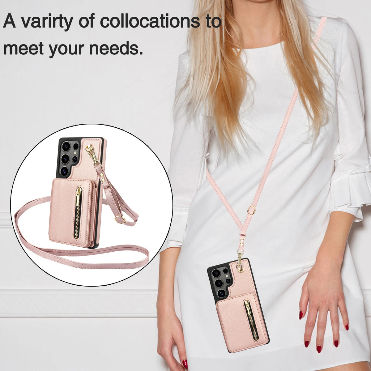 Crossbody Zipper Cards Solt Leather Case For Samsung Galaxy S25 Ultra S24 S23 S22 Plus A16 A26 A36 Kickstand Lanyard Purse Cover
