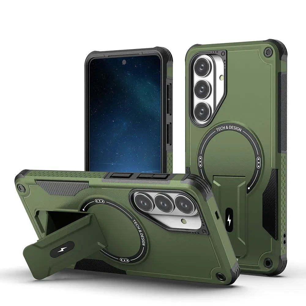 Folding Holder Armor Case For Samsung Galaxy S26 S25 S24 Ultra Plus A17 A56 A36 A54 Magnetic For Magsafe Stand Shockproof Cover