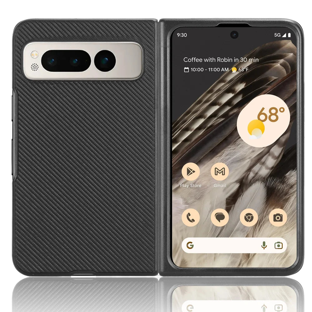 For Google Pixel Fold Fiber Carbon Texture Leather Case Ultra Thin Shockproof Protective Non-Fingerprint Cell Phone Cover