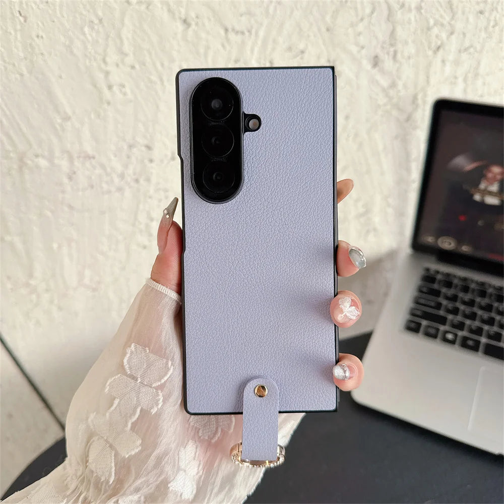 Ring Holder Protective PU Leather Phone Case For Samsung Galaxy Z Fold 7 6 5 4 Fold7 Fold6 Fold5 Fold4 5G Hard Plastic Cover