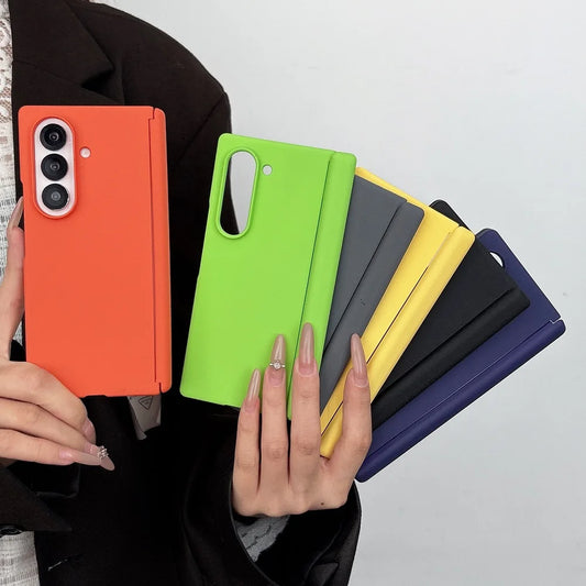 Solid Color Hinge Protection Phone Case  For Samsung Galaxy Z Fold 7 6 5 4 2pc-Set Skin Feel Matte PC Shockproof Folding Cover