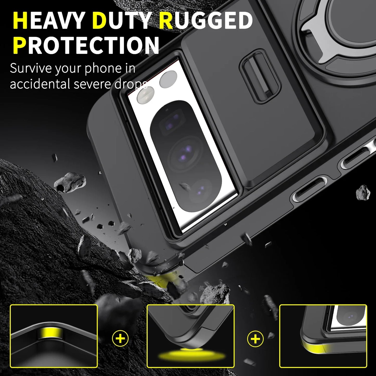 Shockproof Hybrid Dual Layer Magnetic Metal Ring stand Case for Google Pixel 9 7 8 Pro XL 8A Slide Camera Lens Protetion Cover