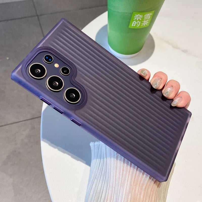 Corrugated Stripes Pattern Matte PC Case For Samsung Galaxy S25 S24 S23 S22 S21 Ultra Plus Translucent Shockproof Hard Cover