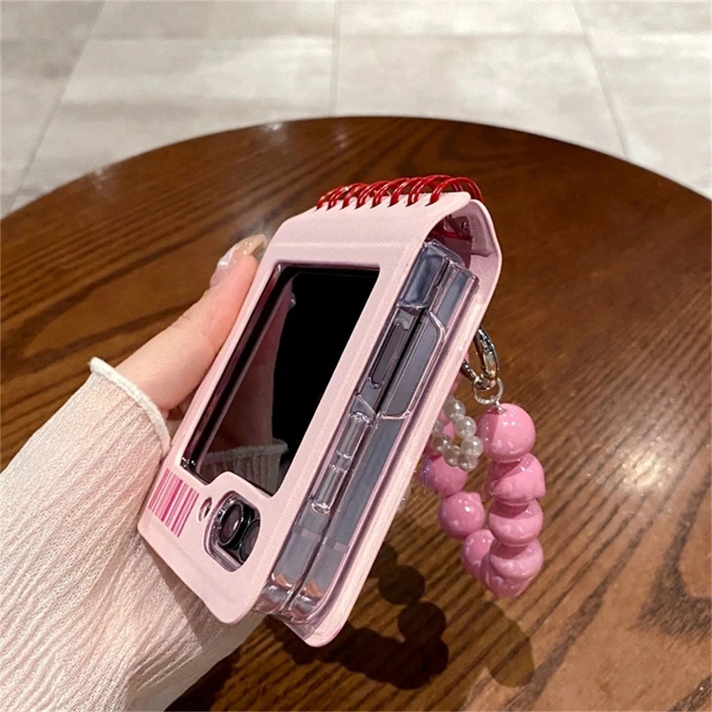 Korean Japan Kawaii Pink Notebook Style Phone Case For Samsung Galaxy Z Flip 6/5/4/3 For Motorola Razr 60 50ultra Razr 40 Ultra
